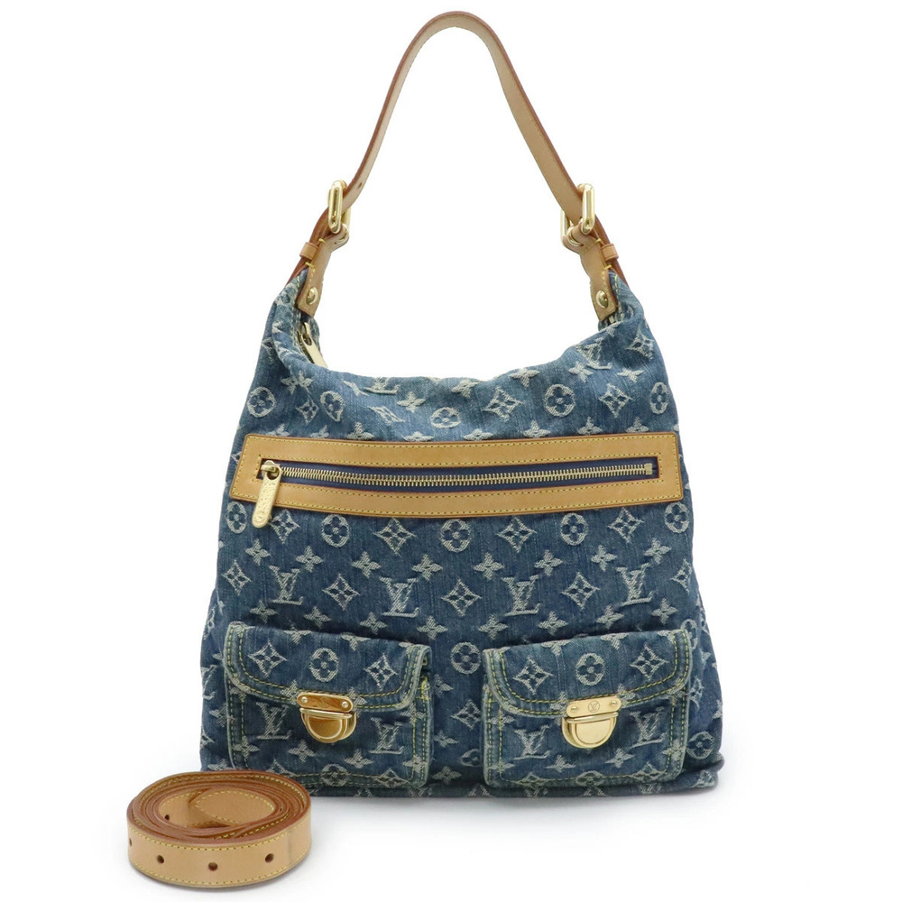 Louis Vuitton Monogram Denim Baggy Shoulder Bag One Long Strap Blue